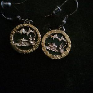 Vintage 1915 hand made Alaskan gold/jade earrings